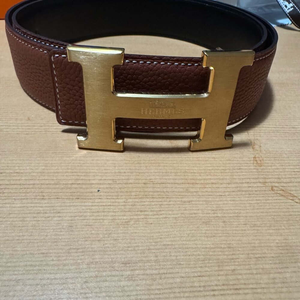 Hermes Reversible 32mm Belt Black/Brown Gold Buckle 90cm